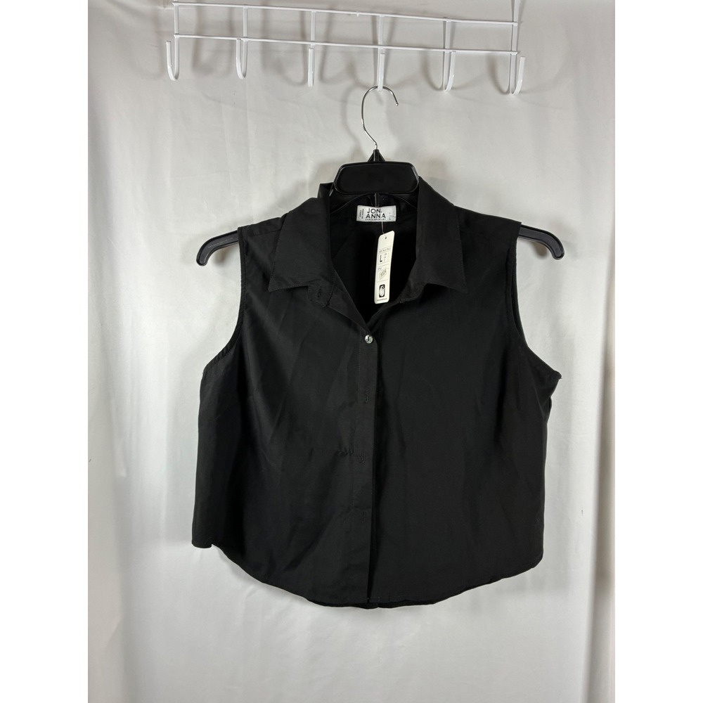 Jon & Anna Contemporary Womens Black Sleeveless Button Down Shirt‎ Large NWT